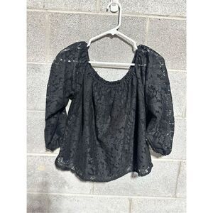 Hollister Floral Silk Shirt for Women Net Blouse Long Sleeves Black Medium Size